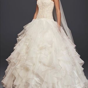Ruffle and lace ball gown wedding dress